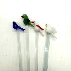 Art Glass Birds Of Britain Cocktail Glass Stirrers Set 4‎ Multicolor Unmarked